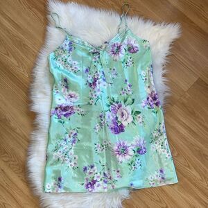 Morgan Taylor Intimates Nighty Pajama Floral Satin Size Large Mini Slip Dress